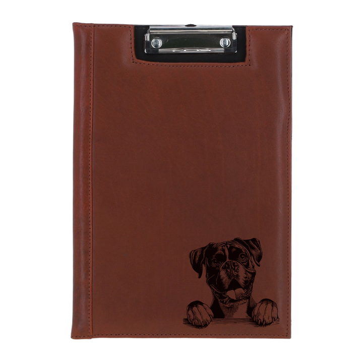 Boxer Paws Engraved Leather Clipboard