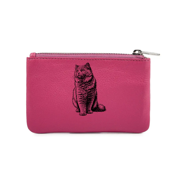 British Longhair Cat Engraved Genuine Leather Coin Purse (Multiple Colour Options)