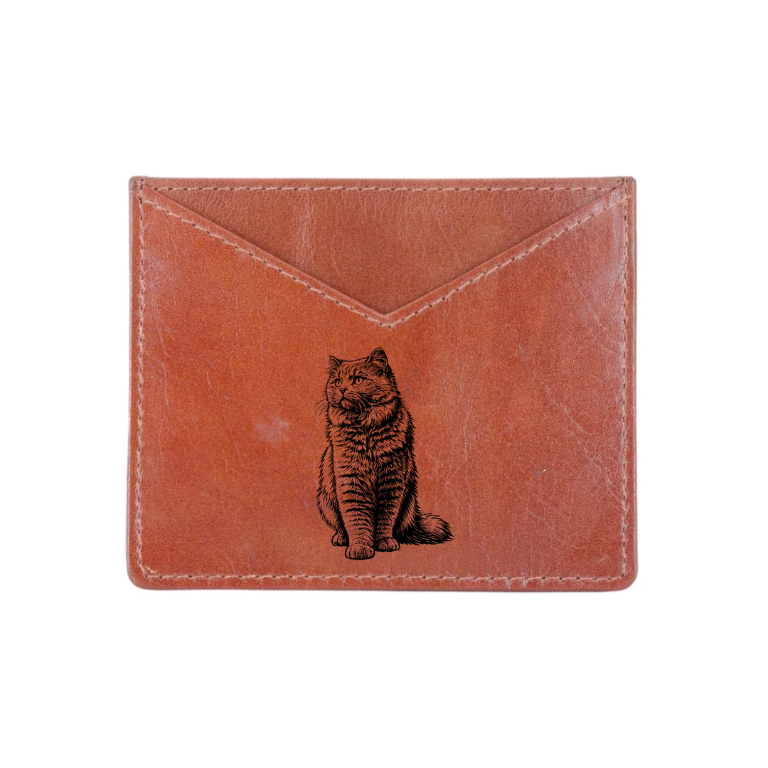 British Longhair Cat Sitting Engraved Genuine Leather Cardholder