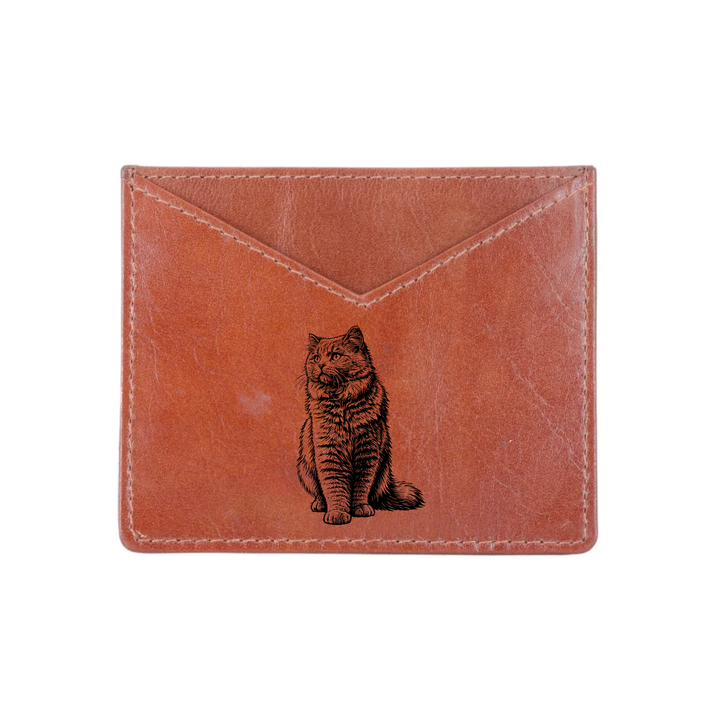 British Longhair Cat Sitting Engraved Genuine Leather Cardholder