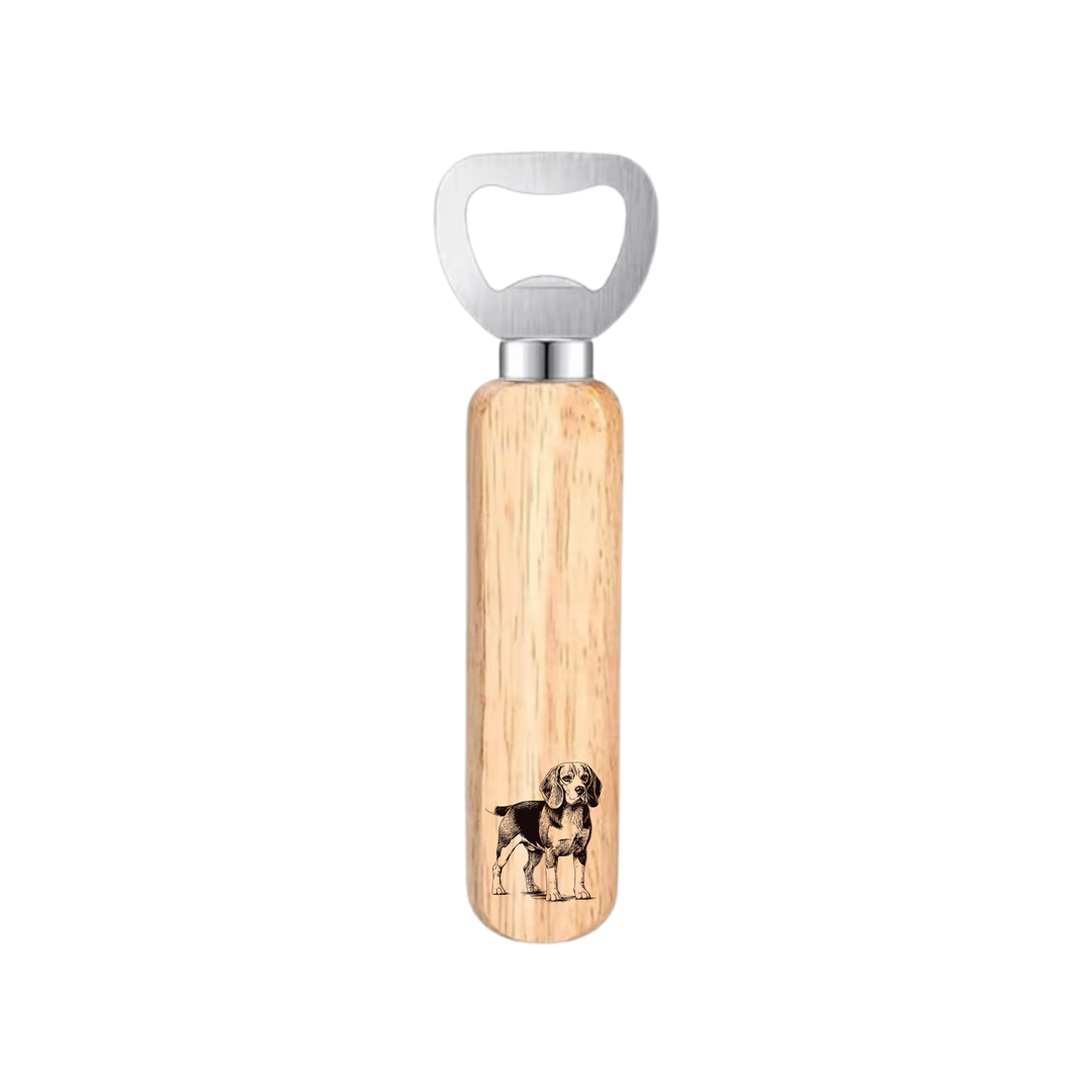 Beagle Standing Engraved Wooden Bottle Opener