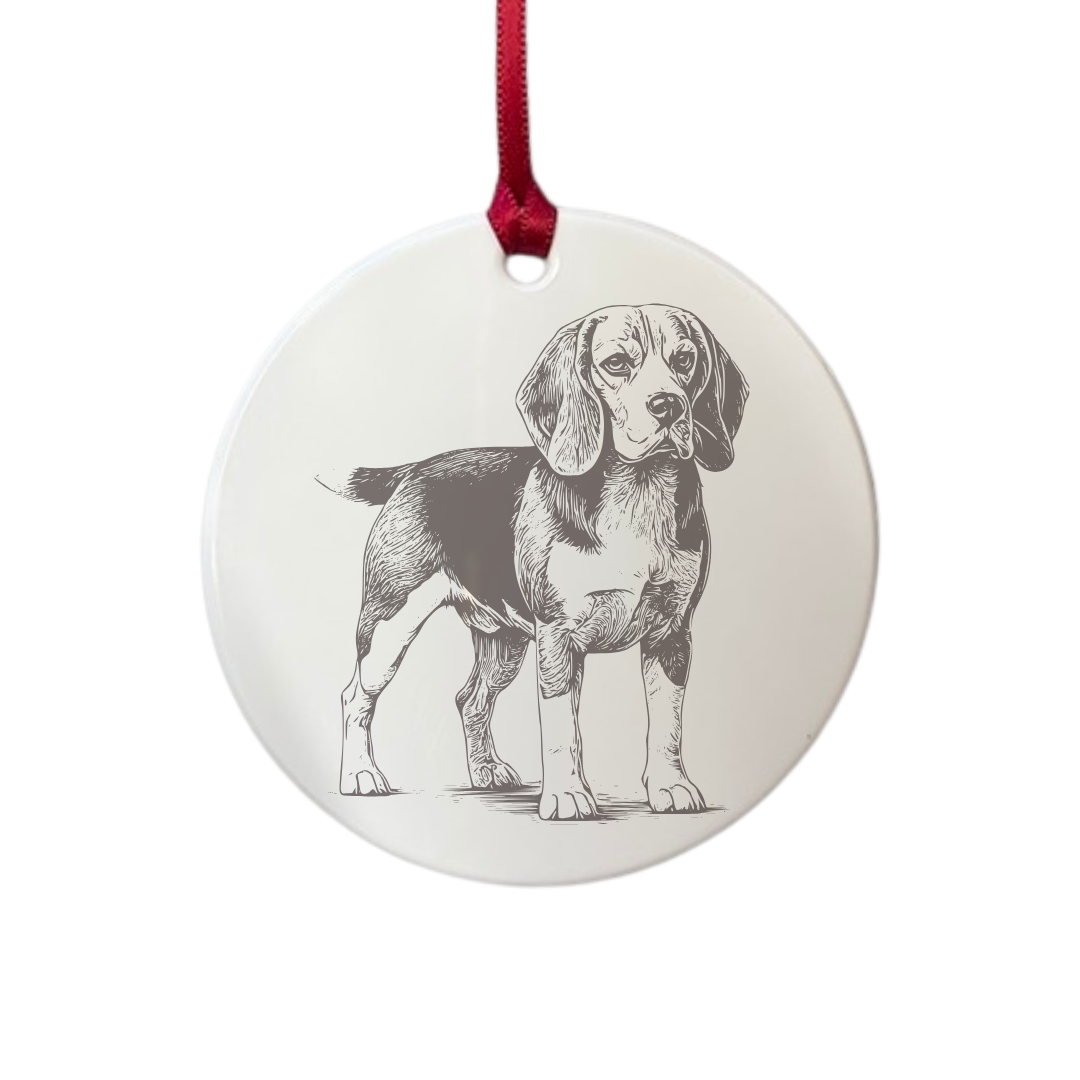 Personalised Beagle Standing Engraved White Acrylic Decoration
