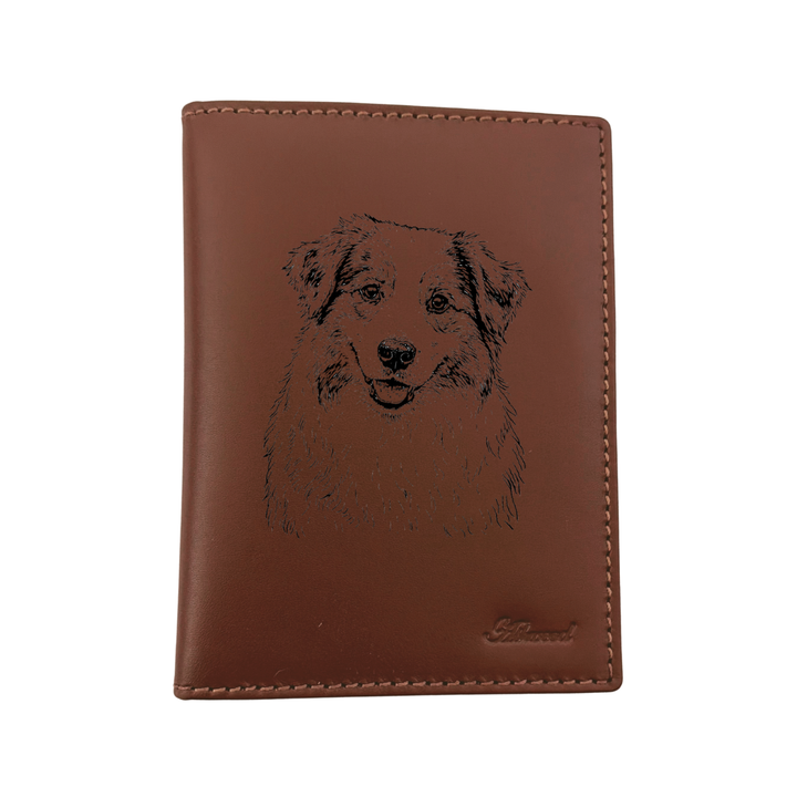 Australian Shepherd Face D2 Engraved Leather Passport Cover