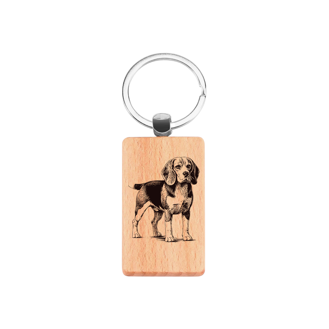 Beagle Standing Engraved Rectangle Wooden Keyring