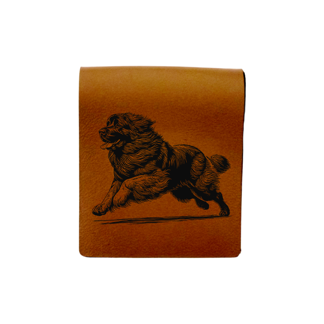 Leonberger Running Engraved Genuine Leather Magnetic Bookmark