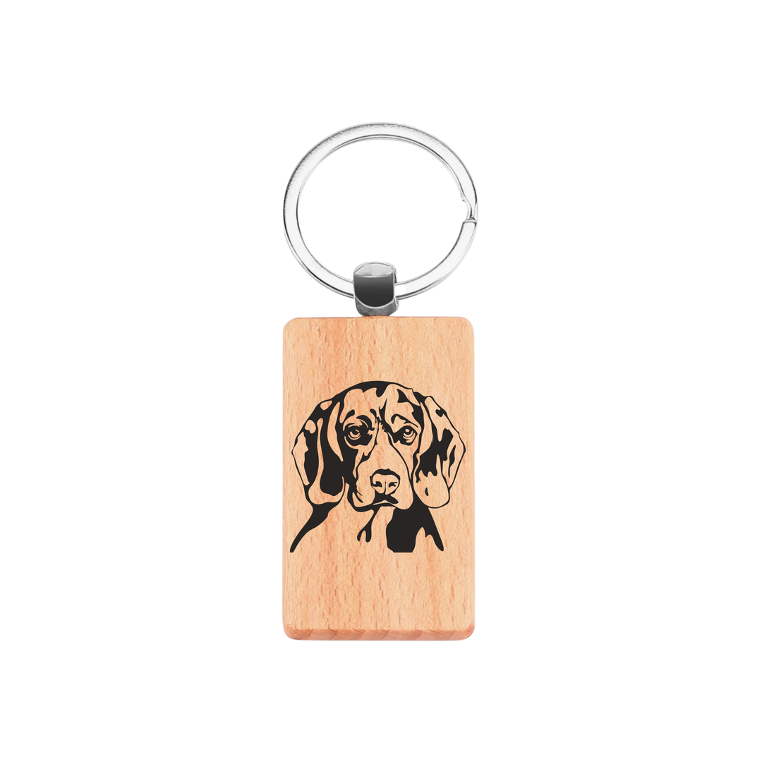 Beagle Face Engraved Rectangle Wooden Keyring