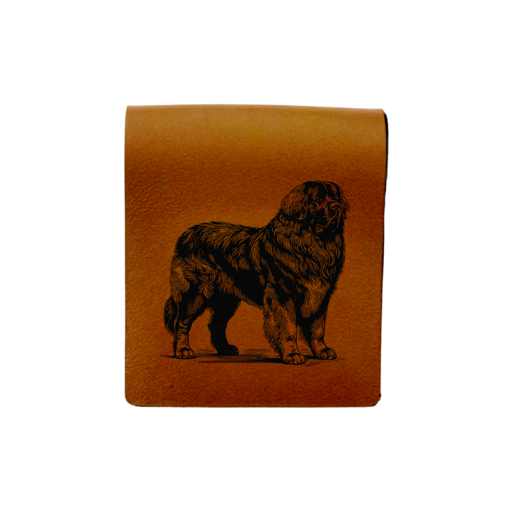 Leonberger Standing Engraved Genuine Leather Magnetic Bookmark