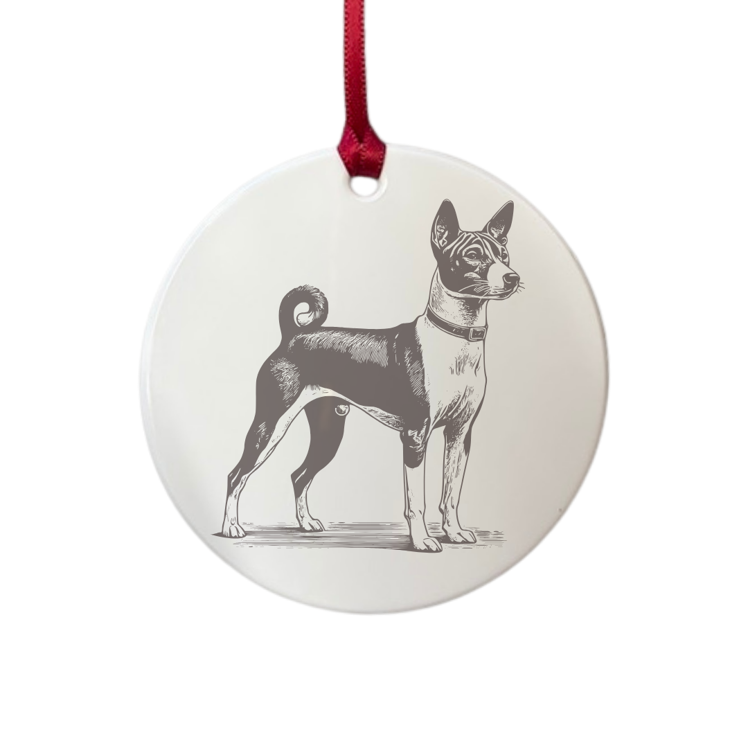 Personalised Basenji Standing Engraved White Acrylic Decoration