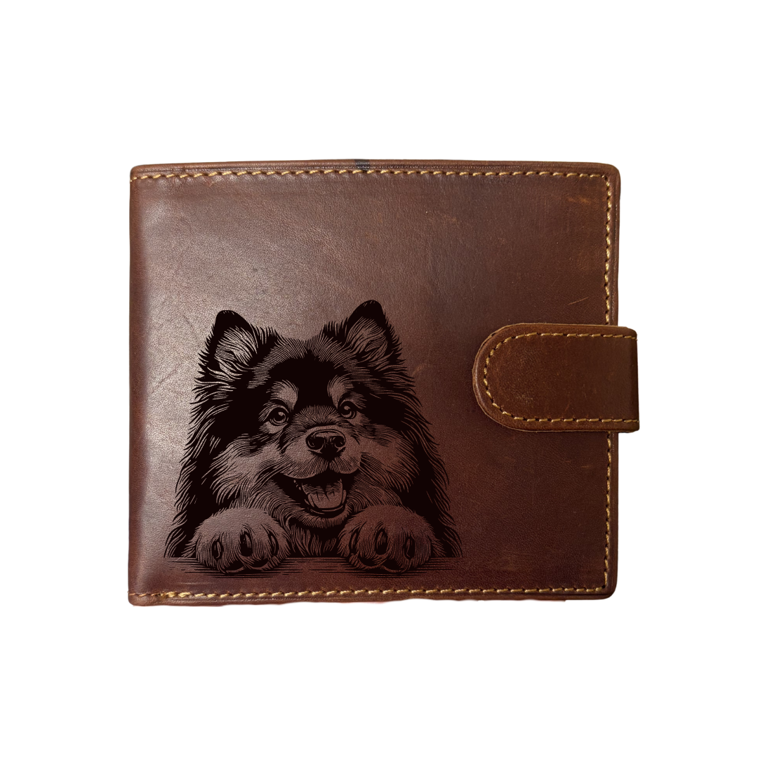 Personalised Finnish Lapphund Paws Engraved Dark Tan Genuine Leather Wallet
