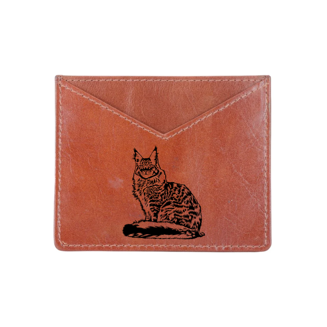 Maine Coon Cat Engraved Genuine Leather Cardholder