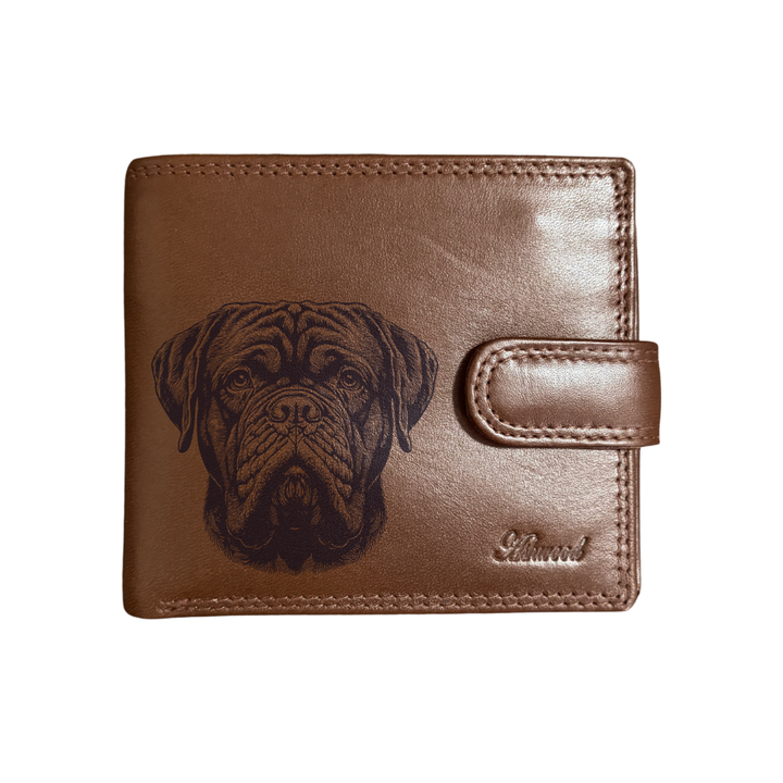 Personalised Dogue De Bordeaux Face Engraved Dark Tan Genuine Leather Wallet