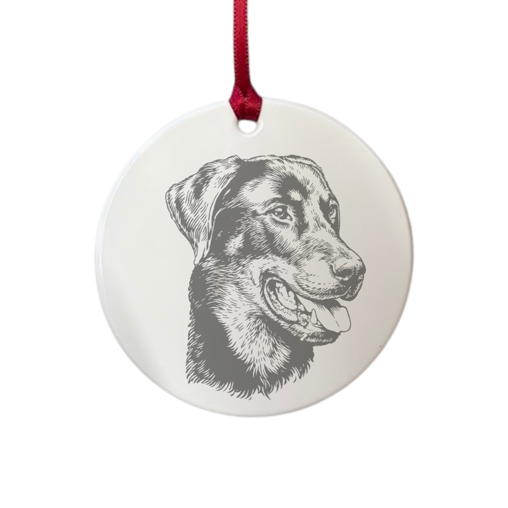 Personalised Beauceron Face Engraved White Acrylic Decoration