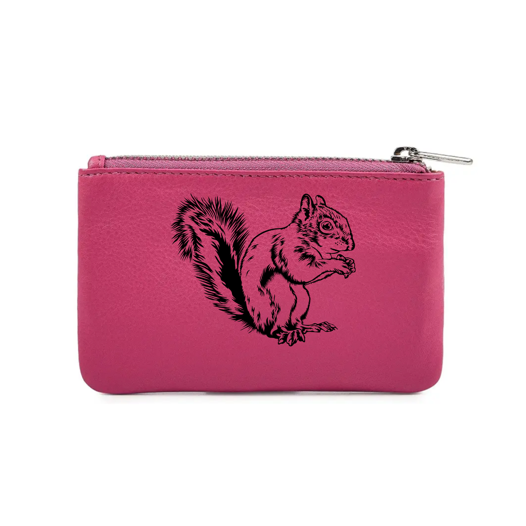 Squirrel Engraved Genuine Leather Coin Purse (Multiple Colour Options)