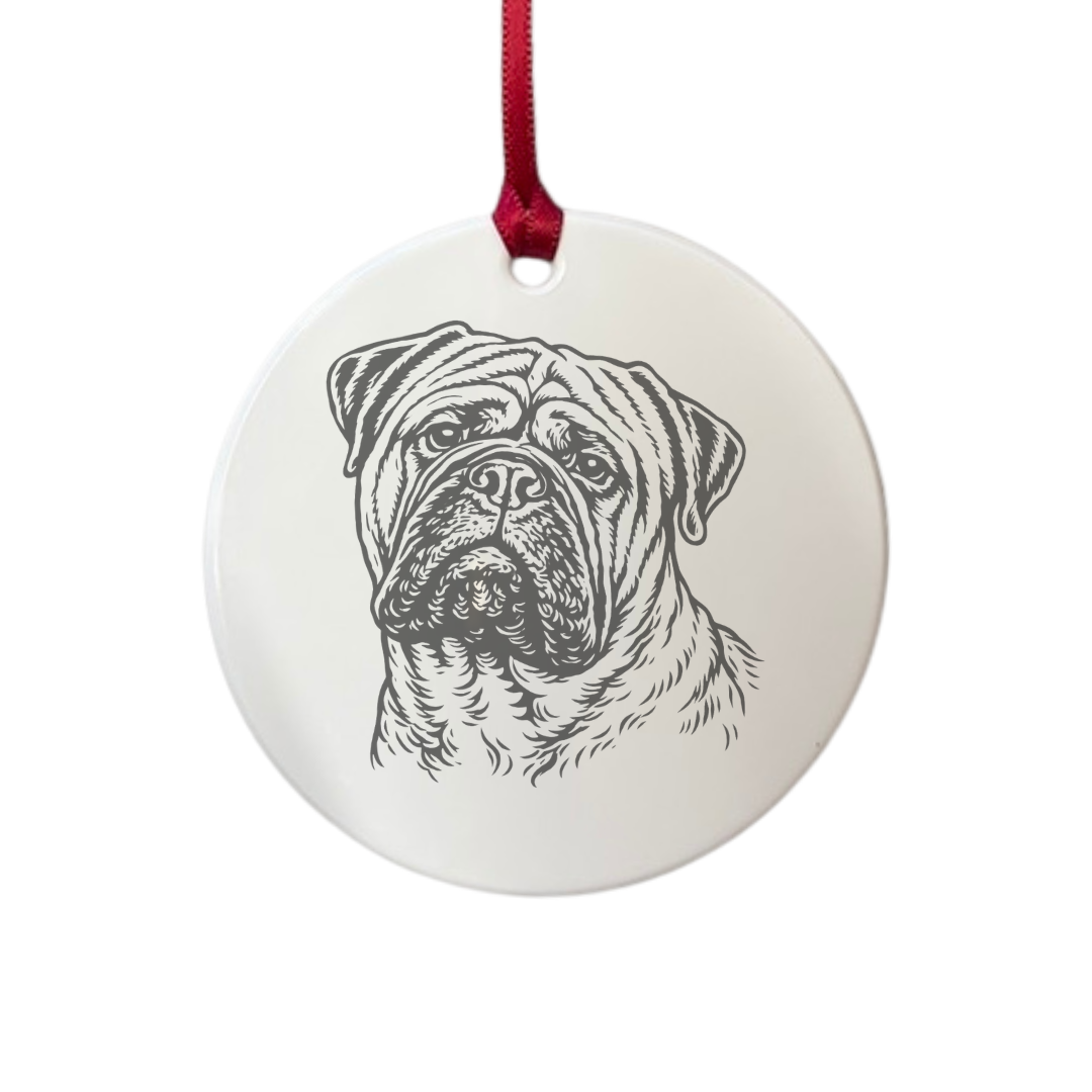 Personalised Bullmastiff Face Engraved White Acrylic Decoration