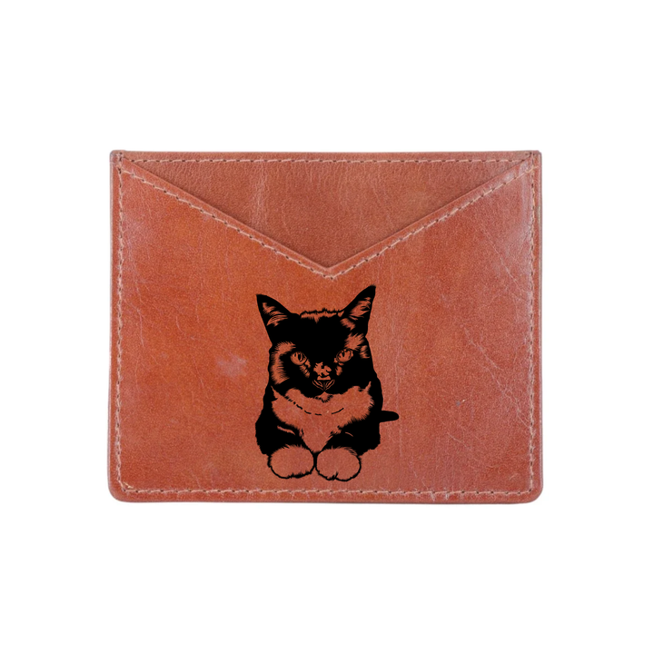 Tuxedo Cat Engraved Genuine Leather Cardholder
