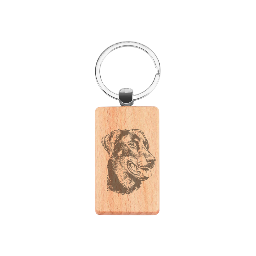 Beauceron Engraved Rectangle Wooden Keyring