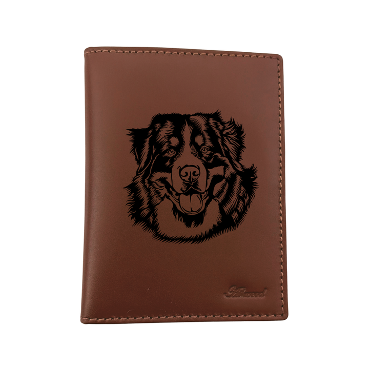 Bernese Mountain Dog Face Engraved Leather Passport Cover