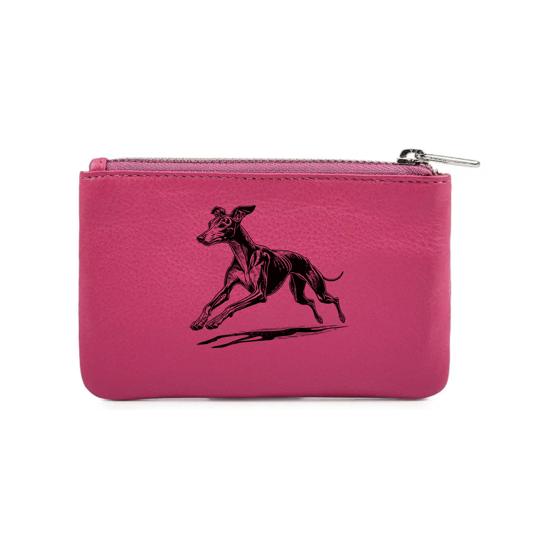 Italian Greyhound Running Engraved Genuine Leather Coin Purse (Multiple Colour Options)