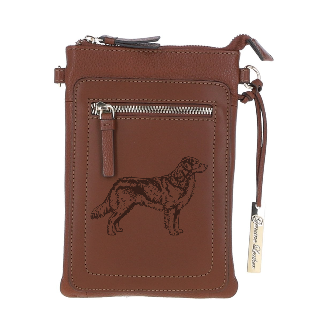 Personalised Nova Scotia Duck Tolling Retriever Toller Stand Engraved Leather Crossbody Smart Phone Bag