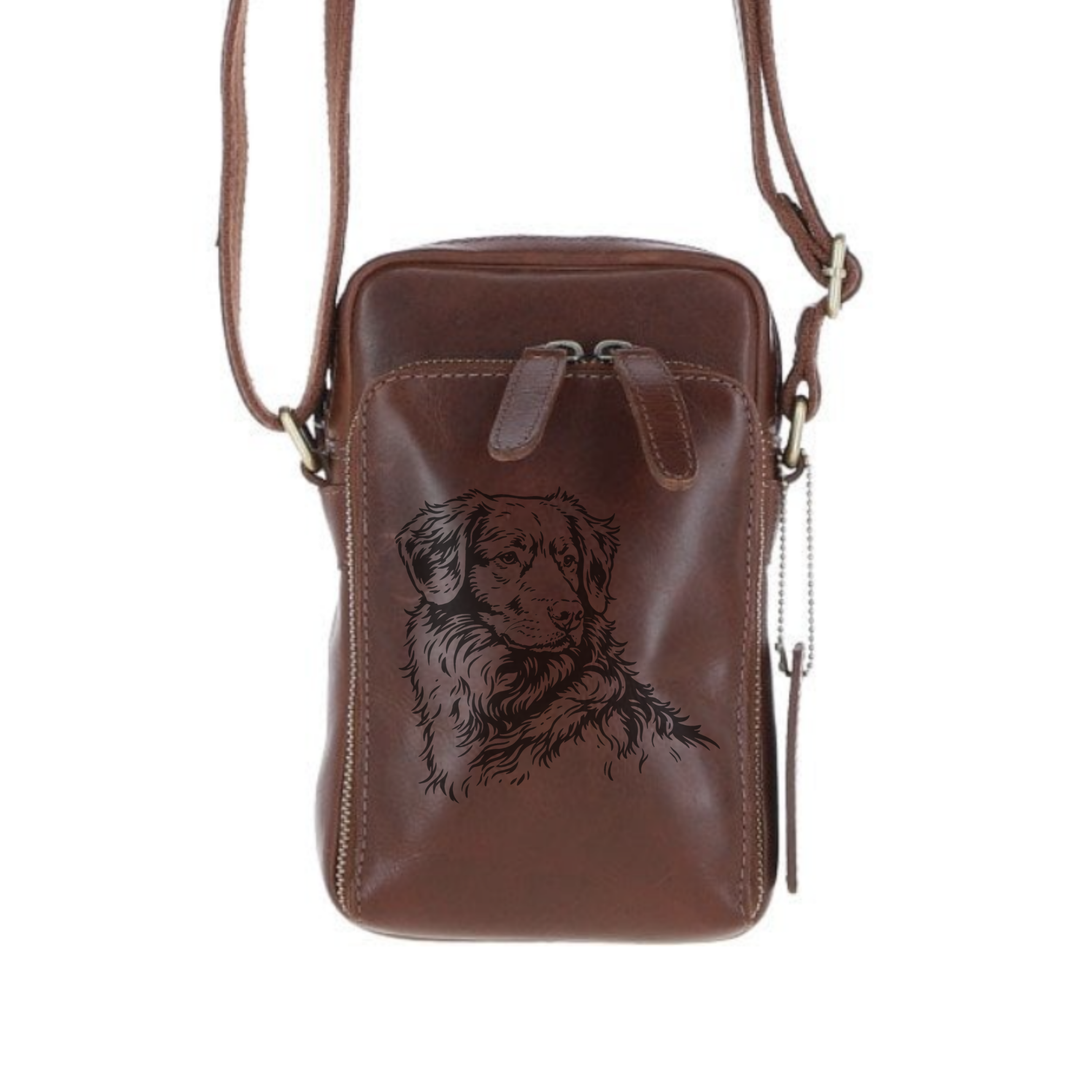 Personalised Nova Scotia Duck Tolling Retriever Toller Face Leather Compact Crossbody Bag