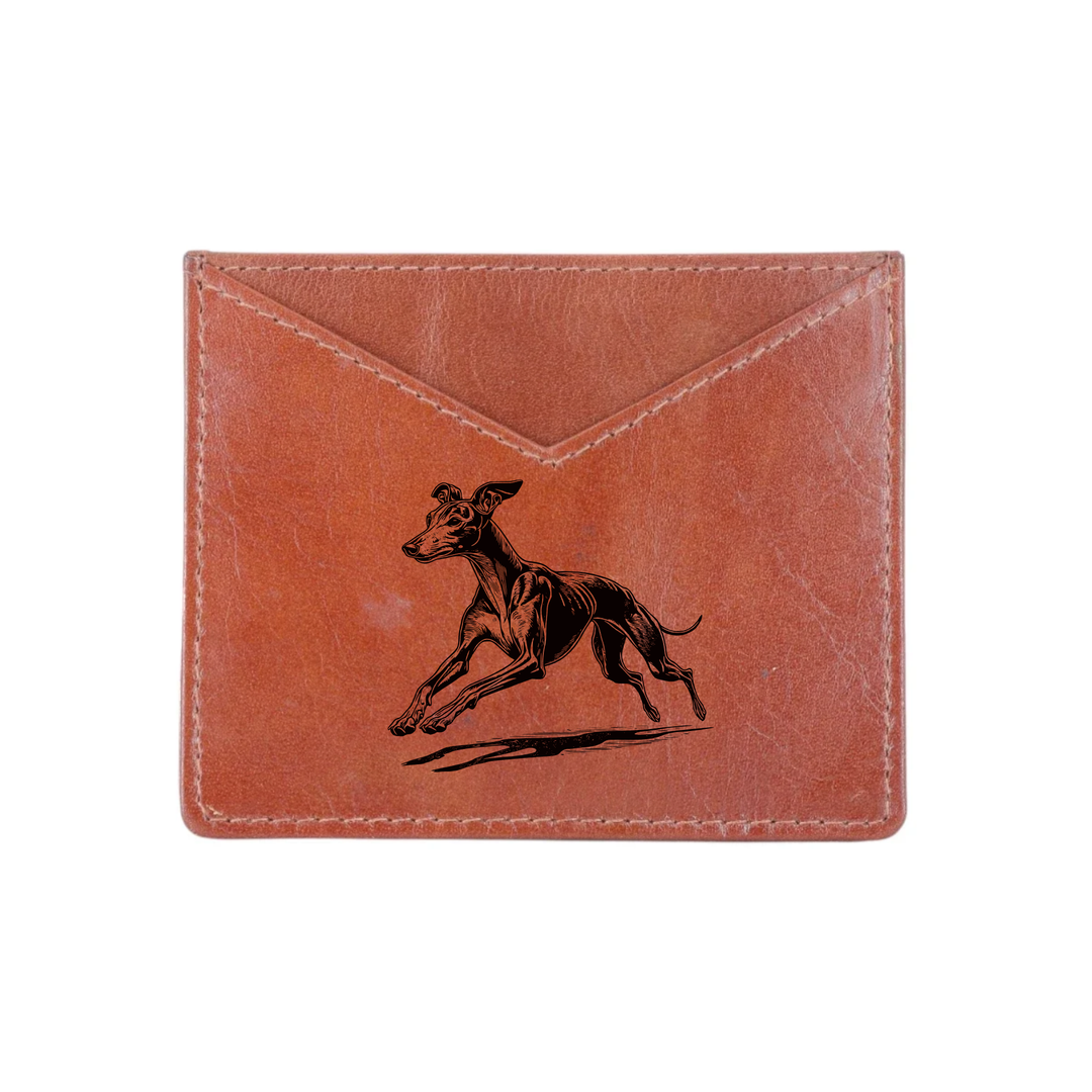 Italian Greyhound Running Engraved Genuine Leather Cardholder