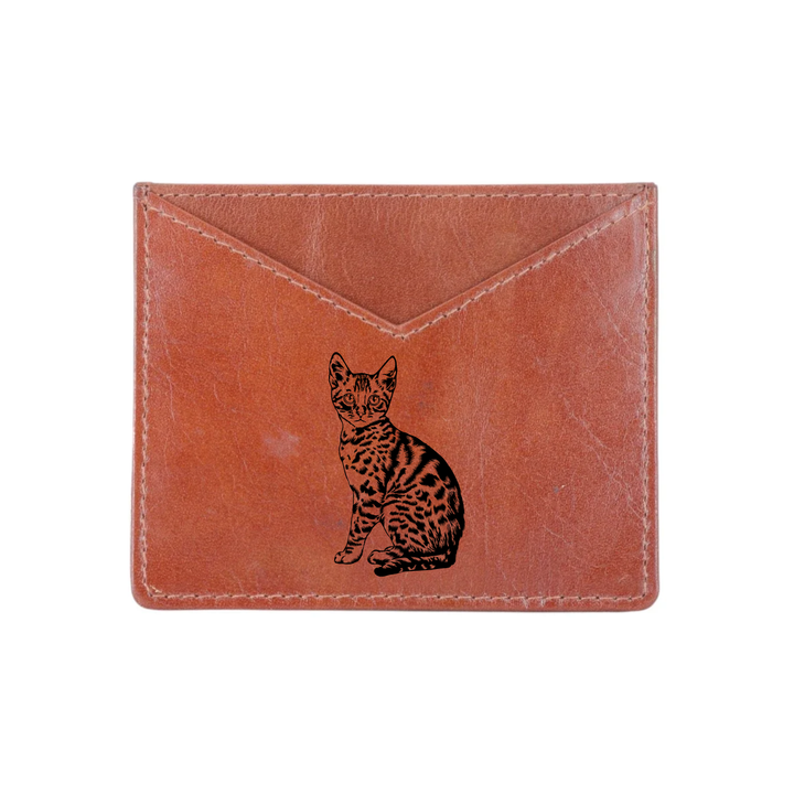 Bengal Cat Engraved Genuine Leather Cardholder