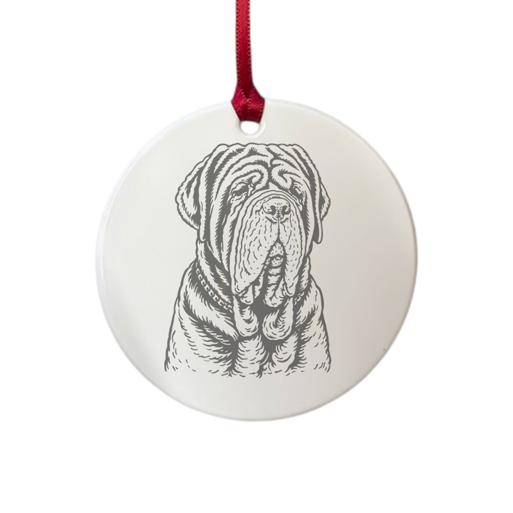 Personalised Neapolitan Mastiff Face Engraved White Acrylic Decoration