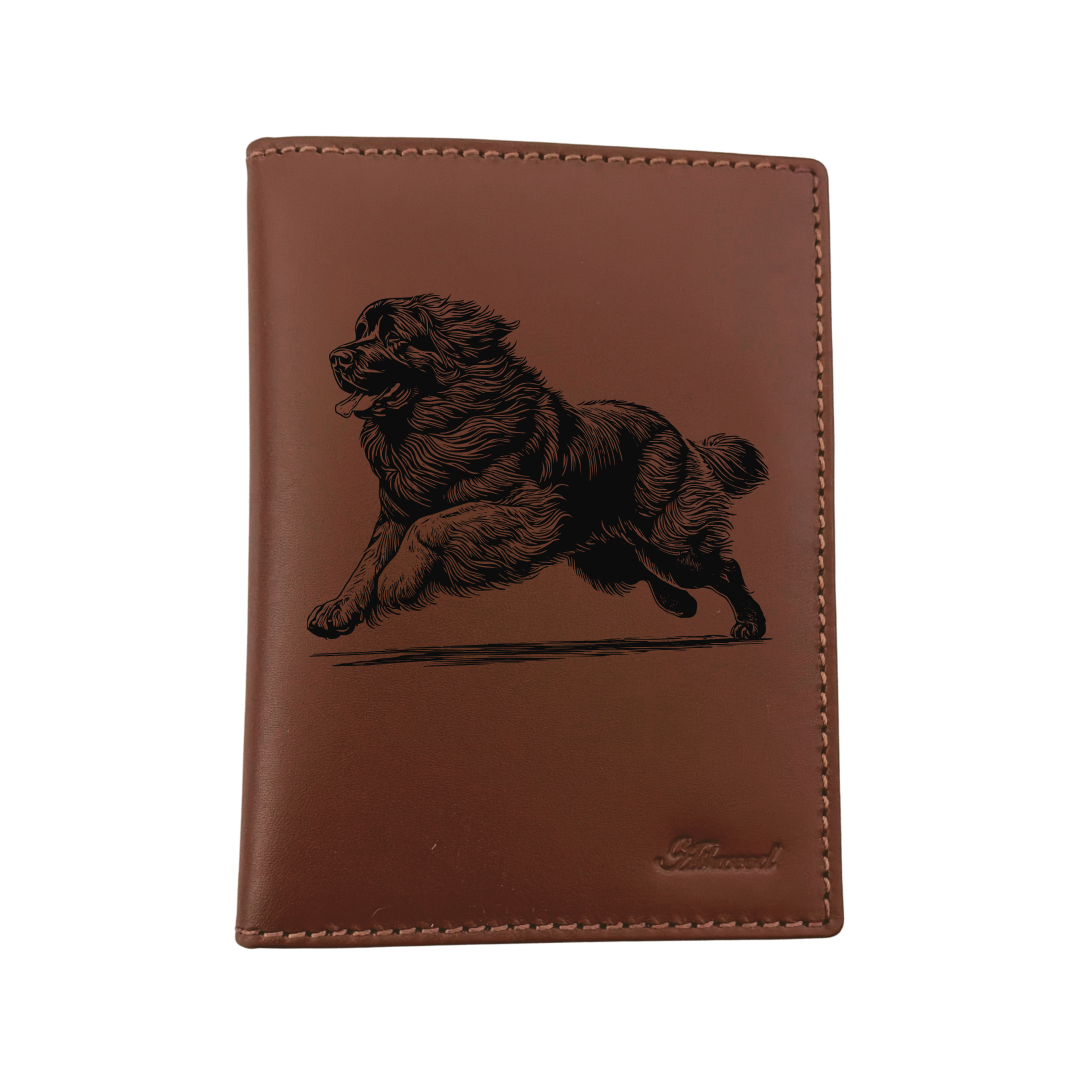 Leonberger Running Engraved Leather Passport Cover