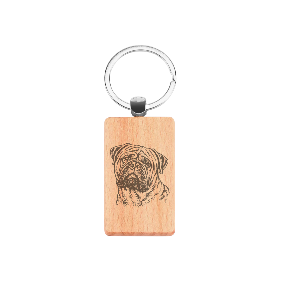 Bullmastiff Engraved Rectangle Wooden Keyring