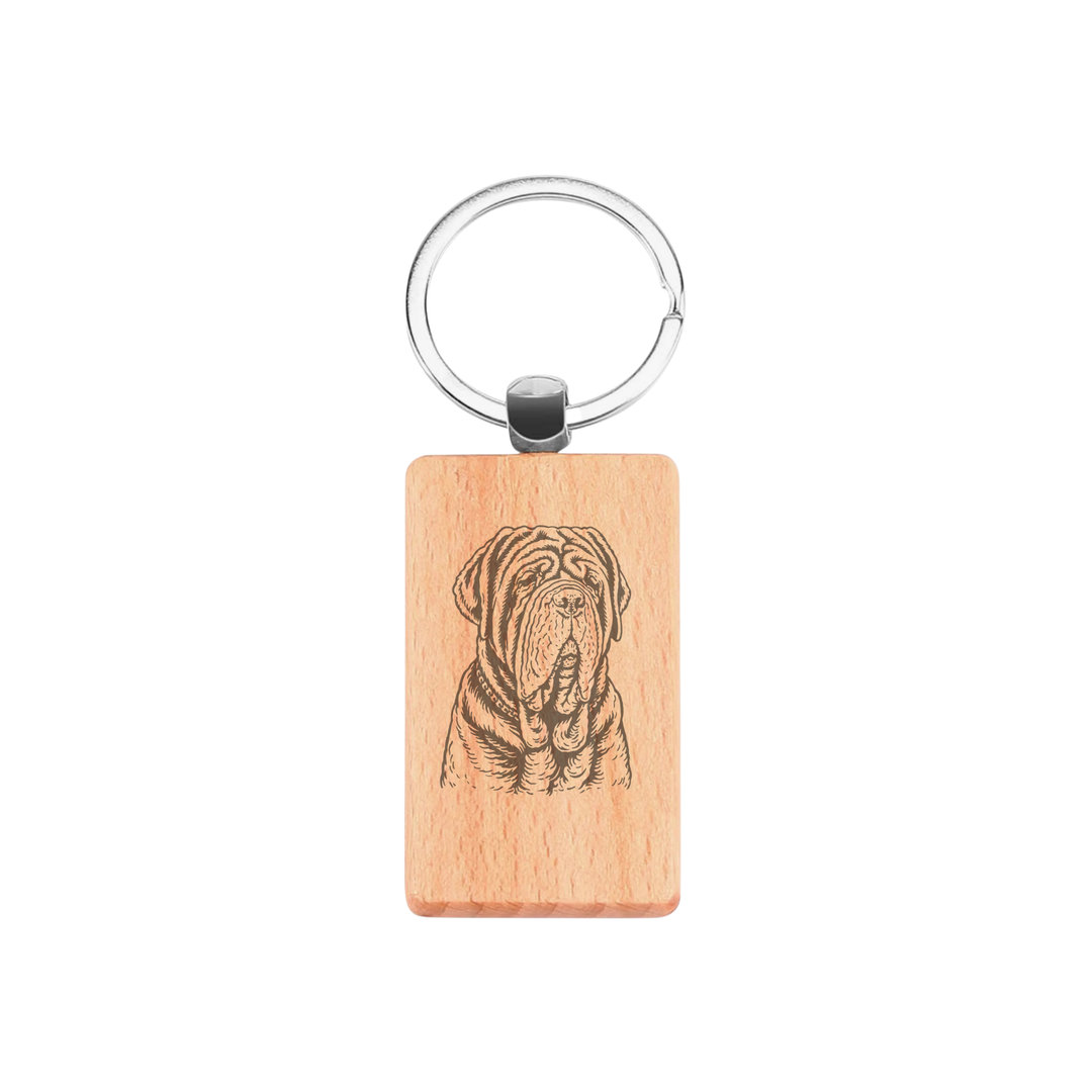 Neapolitan Mastiff Face Engraved Rectangle Wooden Keyring