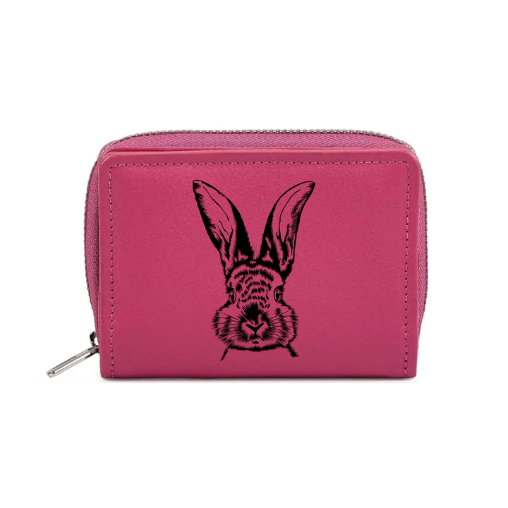 Hare Engraved Small Leather Purse (Green/Pink/Blue/Red)