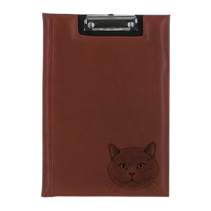 British Shorthair Cat Face Engraved Leather Clipboard