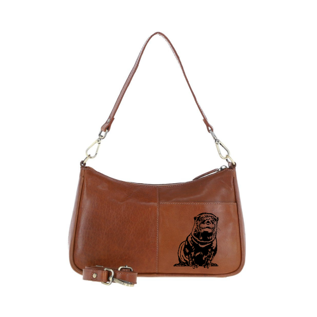 Otter Engraved Genuine Leather Shoulder Bag