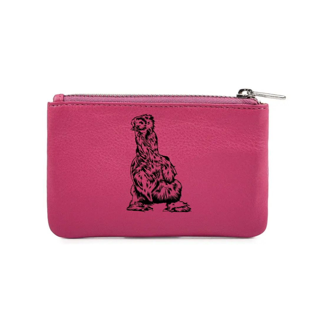 Silkie Chicken Engraved Genuine Leather Coin Purse (Multiple Colour Options)