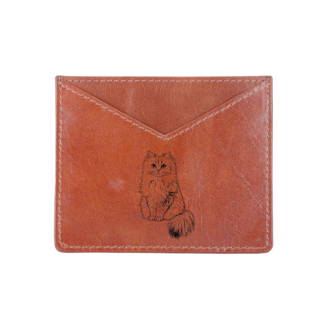 Persian Cat Engraved Genuine Leather Cardholder