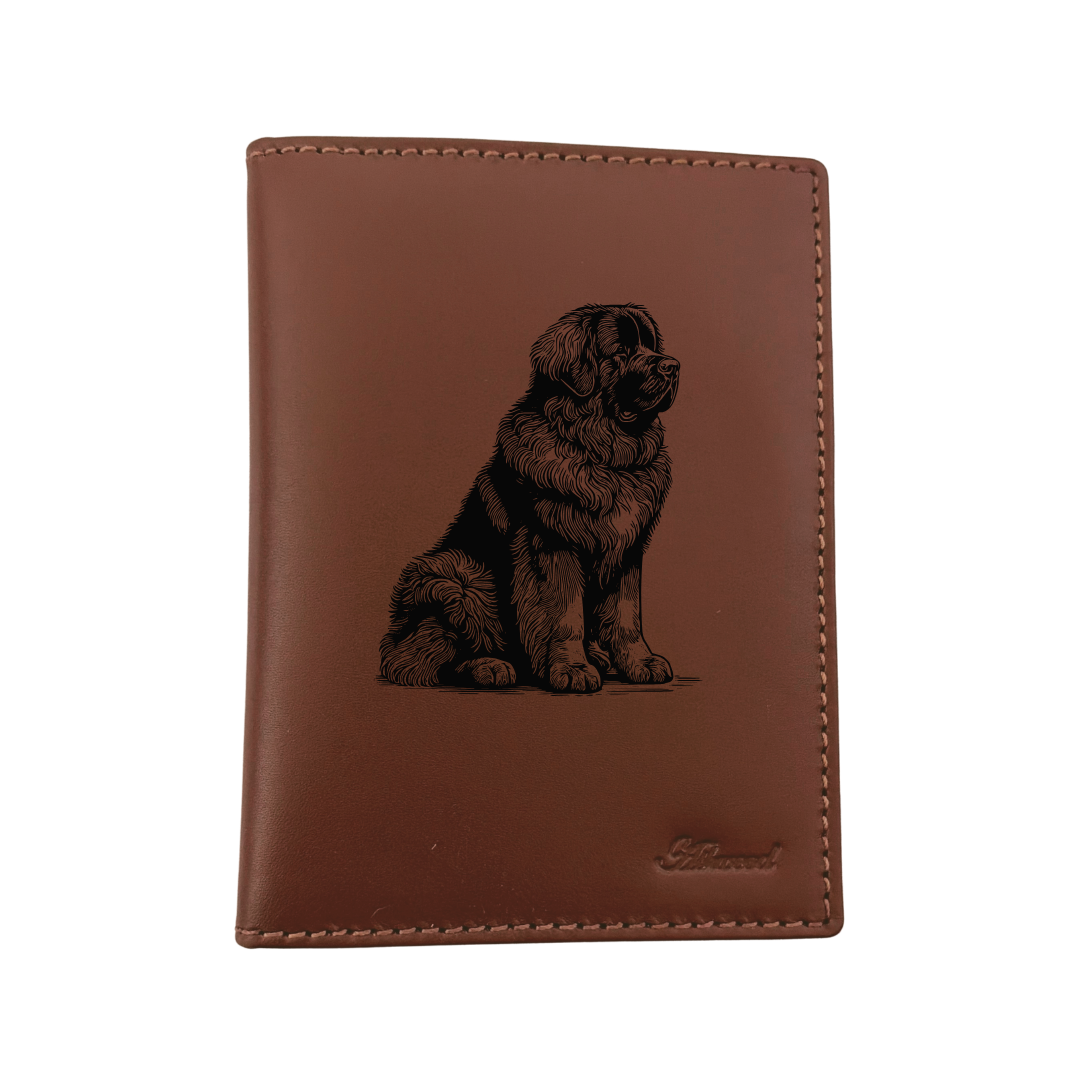 Leonberger Sitting Engraved Leather Passport Cover