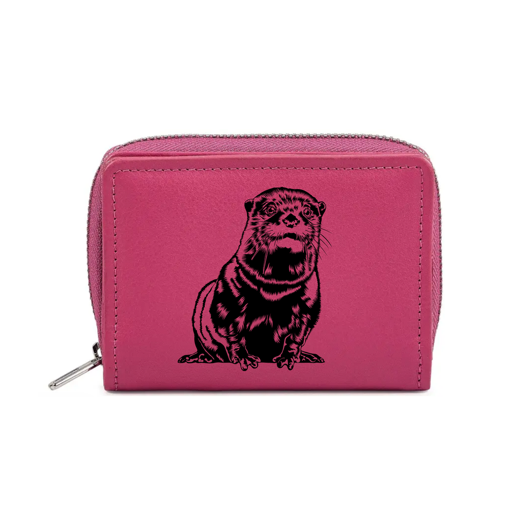 Otter Engraved Small Leather Purse (Green/Pink/Blue/Red)