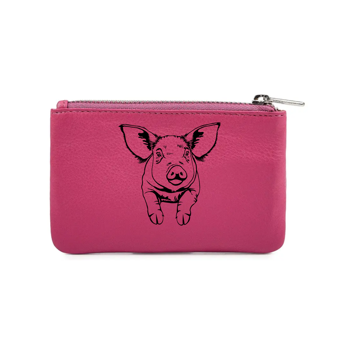Pig Engraved Genuine Leather Coin Purse (Multiple Colour Options)