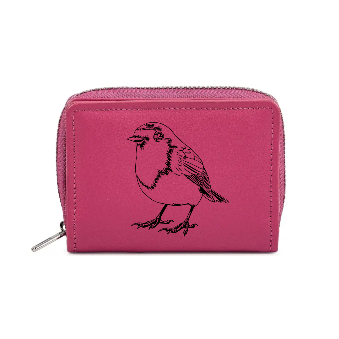 Robin Engraved Small Leather Purse (Green/Pink/Blue/Red)
