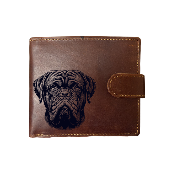 Personalised Dogue De Bordeaux Face Engraved Dark Tan Genuine Leather Wallet