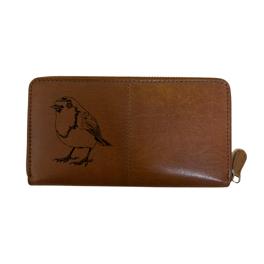 Robin Engraved Large Leather Purse