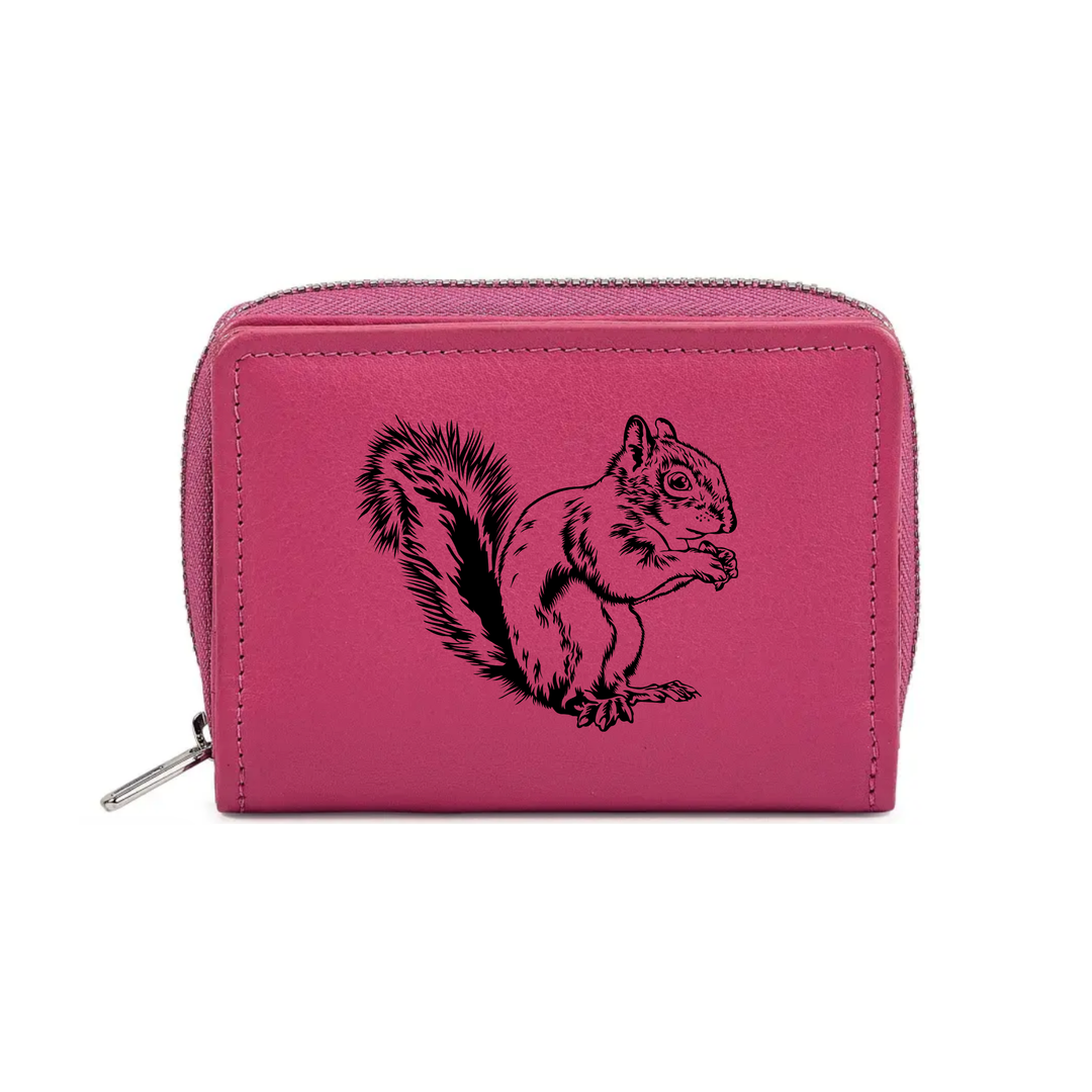 Squirrel Engraved Small Leather Purse (Green/Pink/Blue/Red)