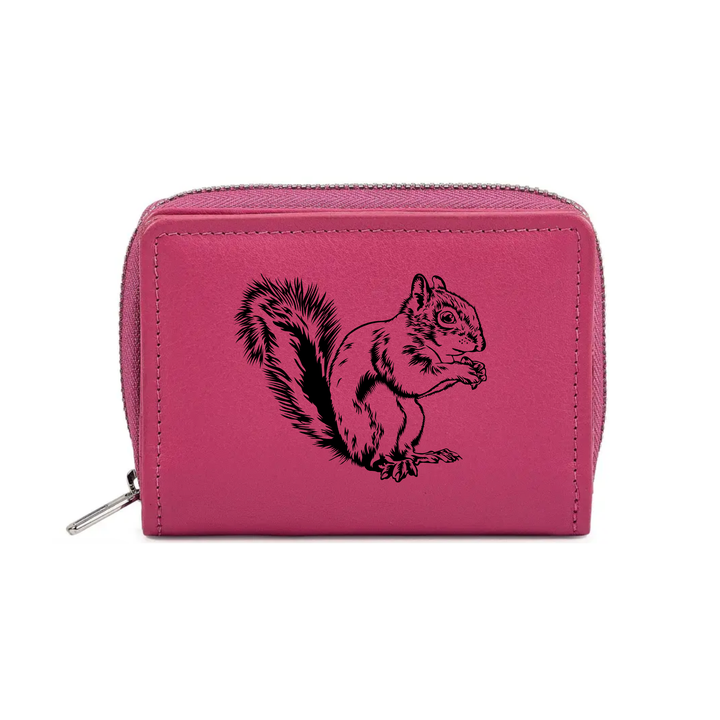 Squirrel Engraved Small Leather Purse (Green/Pink/Blue/Red)
