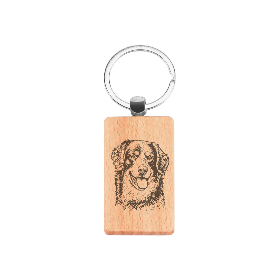 Hovawart Face Engraved Rectangle Wooden Keyring