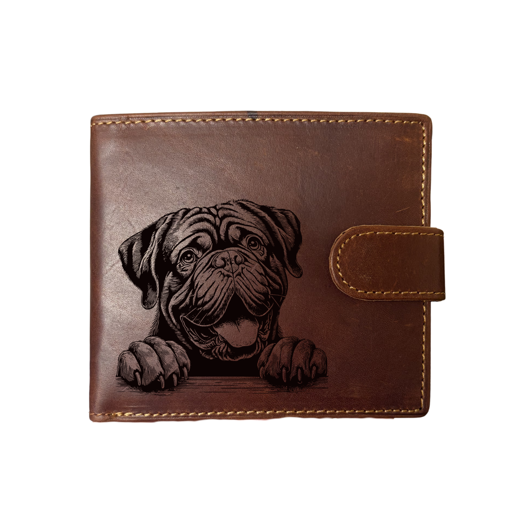 Personalised Dogue De Bordeaux Paws Engraved Dark Tan Genuine Leather Wallet