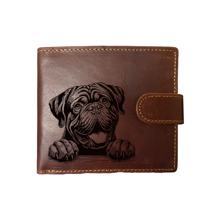 Personalised Dogue De Bordeaux Paws Engraved Dark Tan Genuine Leather Wallet