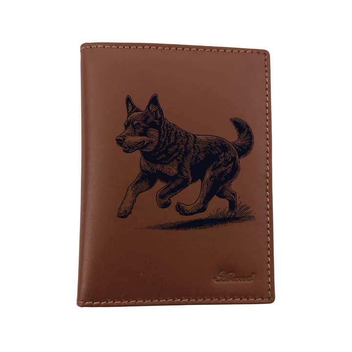 Lancashire Heeler Running Engraved Leather Passport Cover