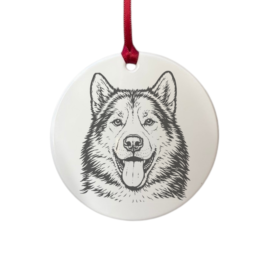 Personalised Greenland Dog Face Engraved White Acrylic Decoration