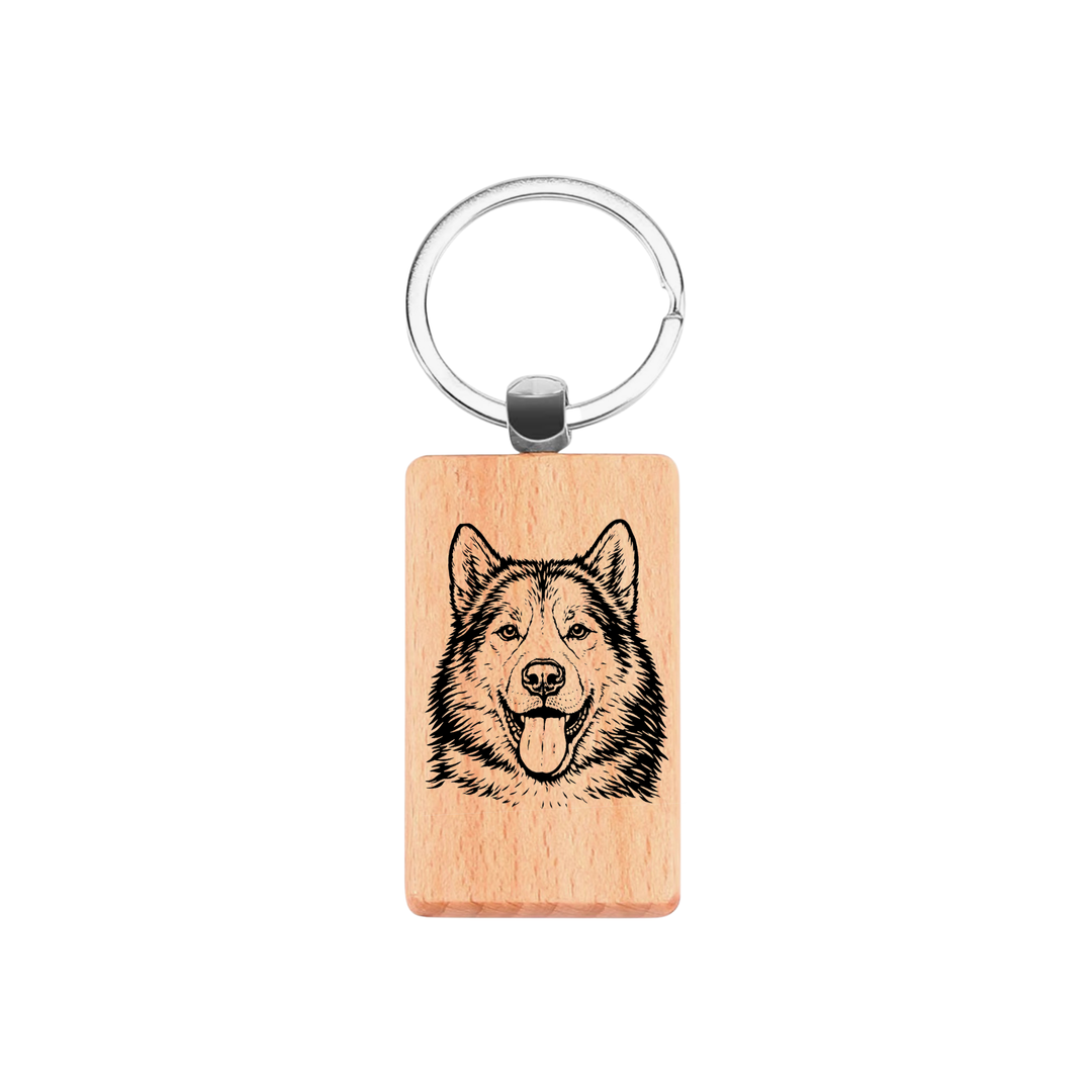 Greenland Dog Face Engraved Rectangle Wooden Keyring
