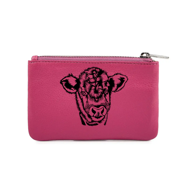Cow Engraved Genuine Leather Coin Purse (Multiple Colour Options)